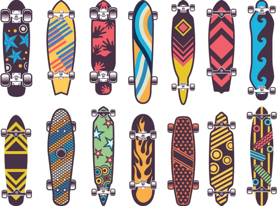 Picture of Various colored patterns on skateboards