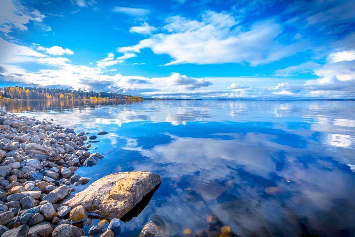 Picture of Autumn lake wiew from Lake Oulu  Kajaani Finland
