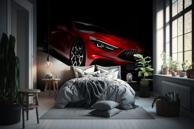 Image de Modern red sports car in a spotlight on a black background