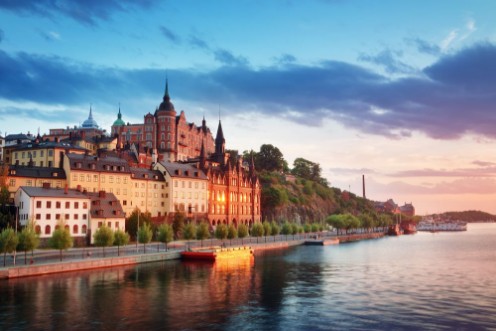 Picture of View at Stockholm at night in summer Sunset with beautiful buildings in the capital of Sweden
