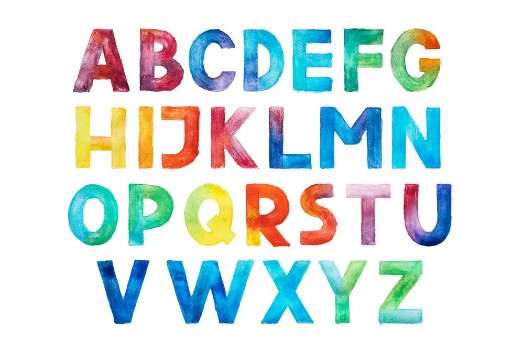 Bild på Colorful watercolor aquarelle font type handwritten hand draw abc alphabet letters