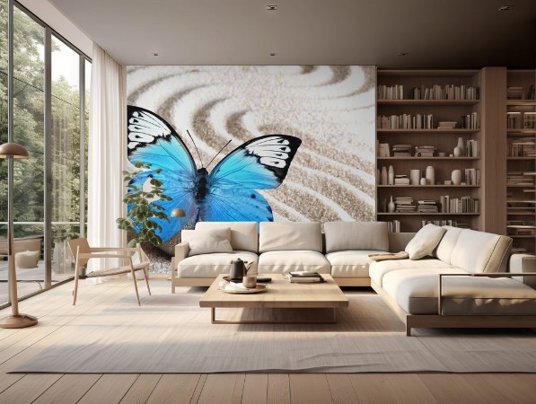 Picture of Sand blue butterfly and spa stone in zen garden