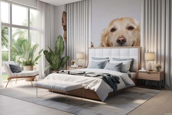 Picture of Portrait of a couple of expressive dogs a German Shepherd dog and a Golden Retriever dog against white background