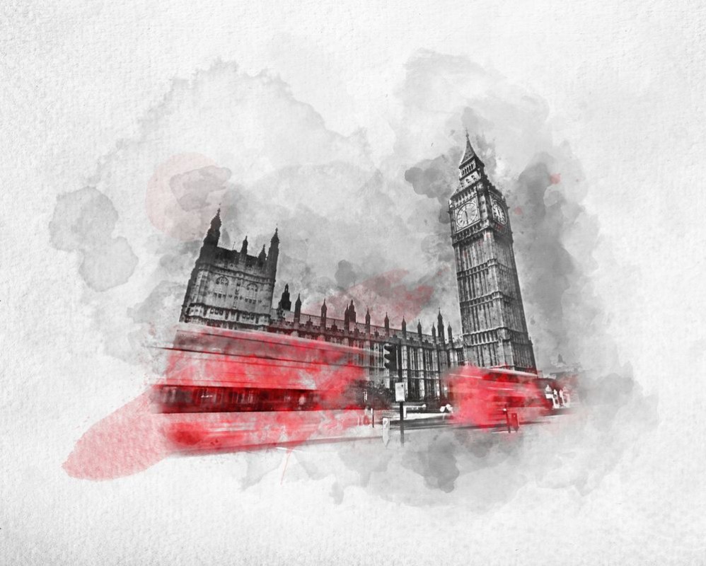 Afbeeldingen van Watercolor painting of red bus in London the UK