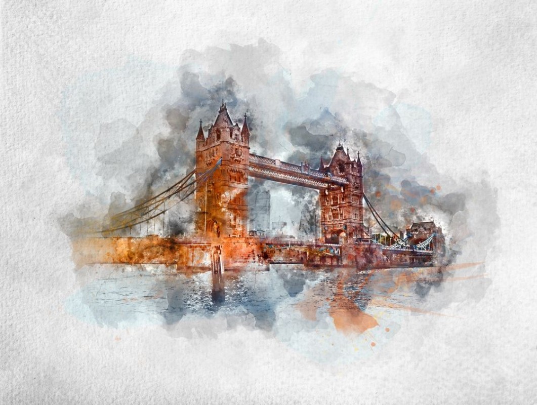 Afbeeldingen van Watercolor painting of Tower Bridge in London