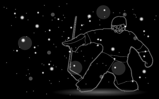 Picture of Hockey player silhouette on black background with bokeh effect