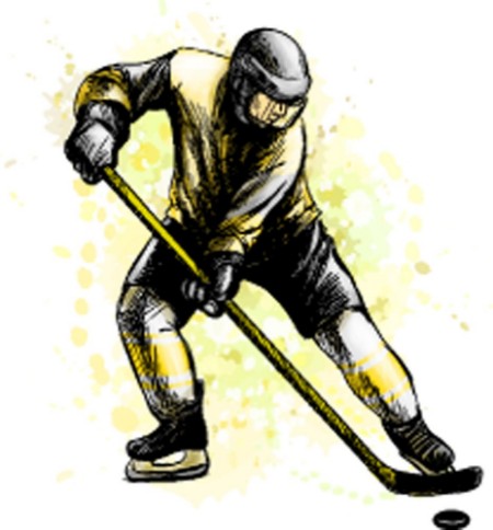 Afbeeldingen van Abstract hockey player from splash of watercolors Hand drawn sketch Winter sport