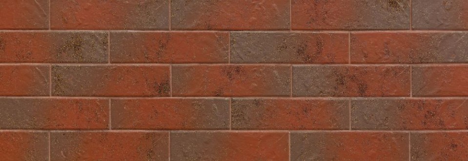 Bild på Background of decorative red brick wall texture with cement in horizontal view