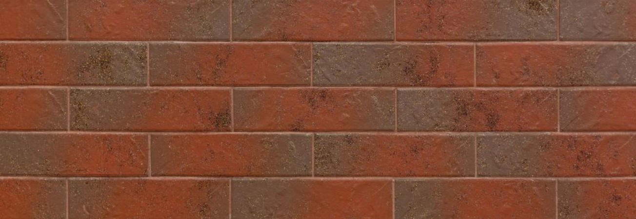 Picture of Background of decorative red brick wall texture with cement in horizontal view