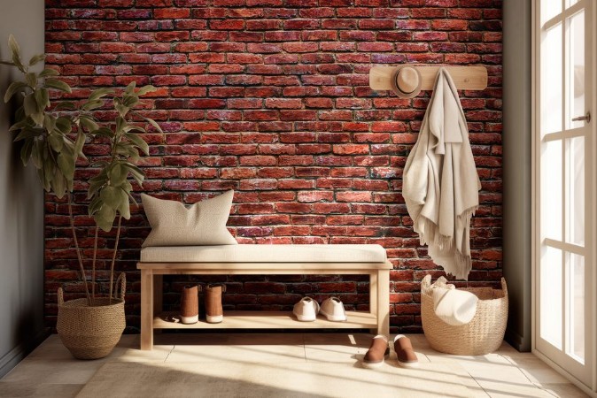 Afbeeldingen van Old brick wall background Panoramic texture of red stone