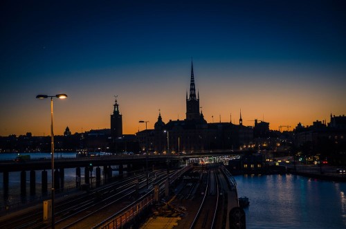 Picture of Silhouette of Stockholm cityscape skyline at sunset dusk Sweden