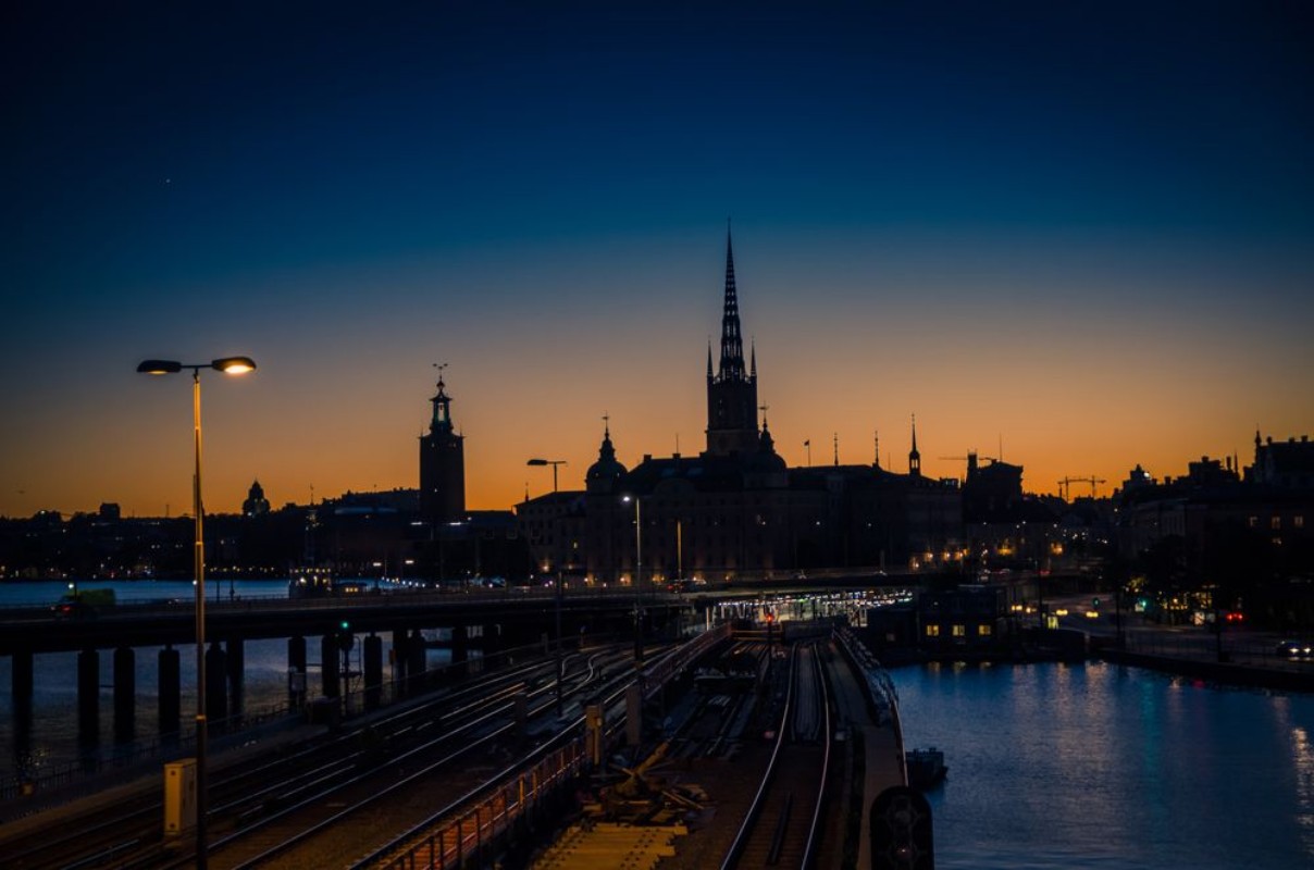 Picture of Silhouette of Stockholm cityscape skyline at sunset dusk Sweden