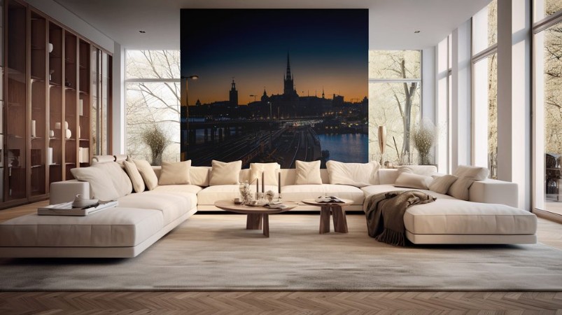 Picture of Silhouette of Stockholm cityscape skyline at sunset dusk Sweden