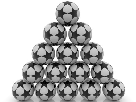 Picture of Pyramid of soccer balls with black stars
