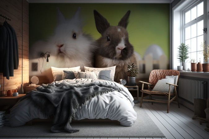 Image de Little cute baby rabbit and easter eggs