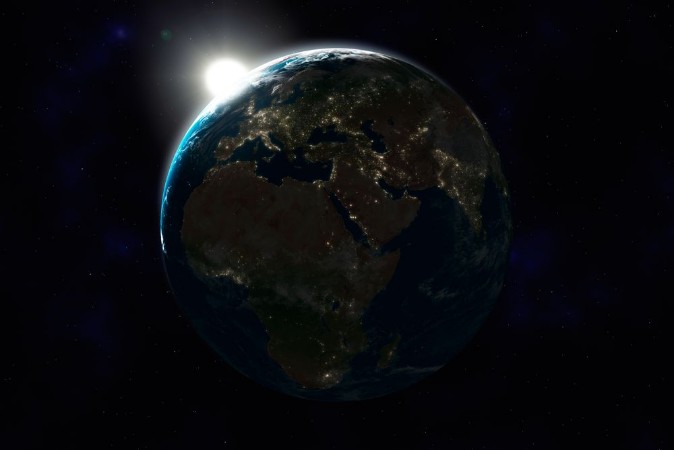 Afbeeldingen van Nachtseite der Erde Europa Afrika Asien mit Lichtern
