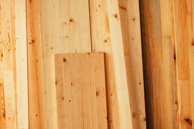 Picture of Pine wood floorboard planks in workshop