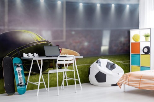 Bild på American football background with ball and black helmet 3D Rendering