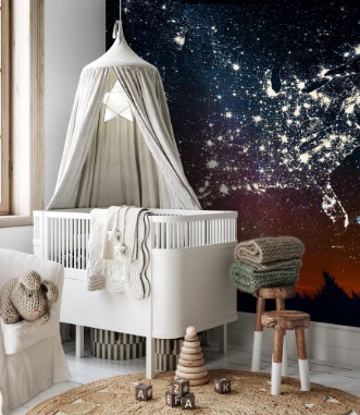 Afbeeldingen van Forest sunset landscape with projection of USA map in the form of stars of the constellations of city lights Travel United States of America concept Elements of this image furnished by NASA