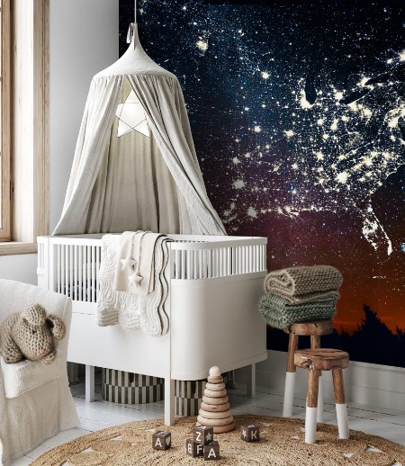 Image de Forest sunset landscape with projection of USA map in the form of stars of the constellations of city lights Travel United States of America concept Elements of this image furnished by NASA