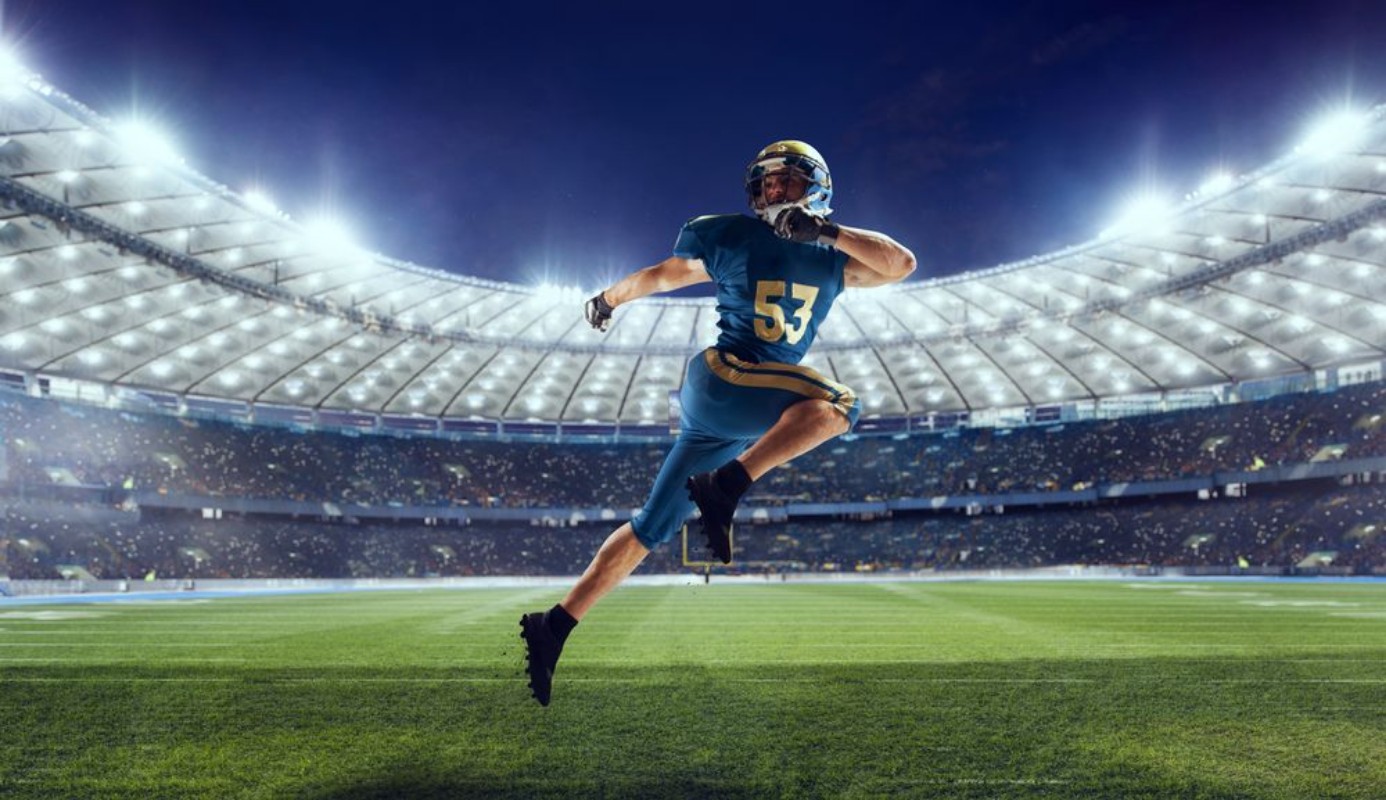 Picture of American football player in professional sport arena