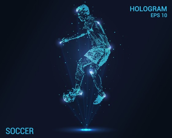 Afbeeldingen van Soccer hologram Holographic projection of football Flickering energy flux of particles Scientific design soccer