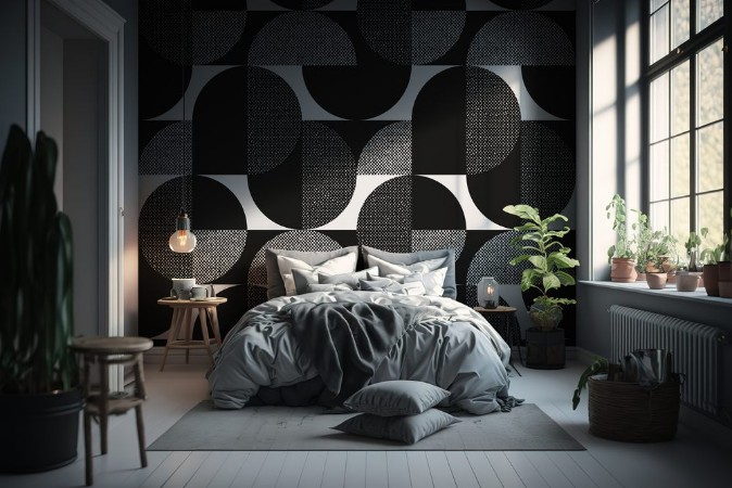 Afbeeldingen van Black and white geometric modern seamless pattern