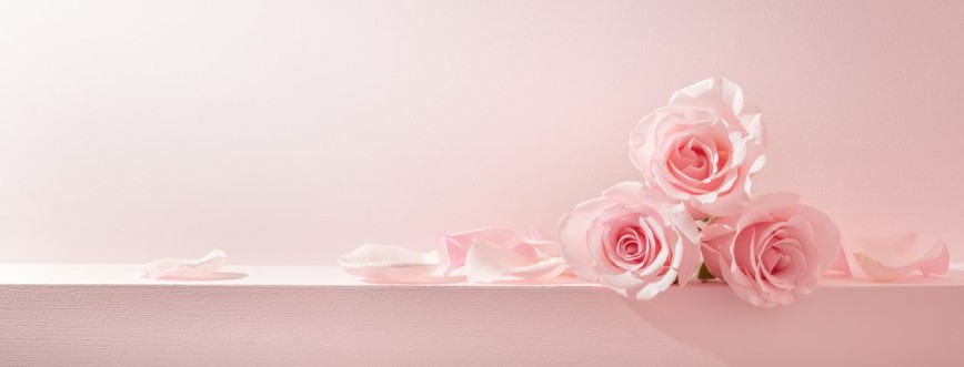 Afbeeldingen van Pink rose petals set on pastel pink background