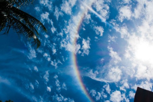 Afbeeldingen van Solar halo with clouds and blue sky