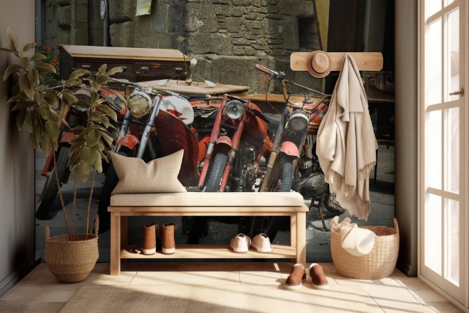 Image de Old mopeds in front of a vintage store