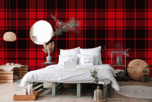 Picture of Red lumberjack style Vector gingham and bluffalo check line pattern Checkered picnic cooking table cloth Texture from rhombus squares for plaid tablecloths Flat tartan checker print 