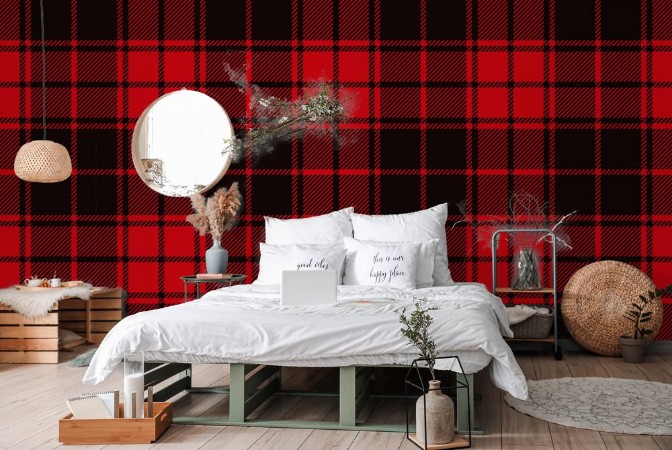 Bild på Red lumberjack style Vector gingham and bluffalo check line pattern Checkered picnic cooking table cloth Texture from rhombus squares for plaid tablecloths Flat tartan checker print 