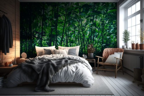 Afbeeldingen van Tropical forest natural background nature scene in green tone style