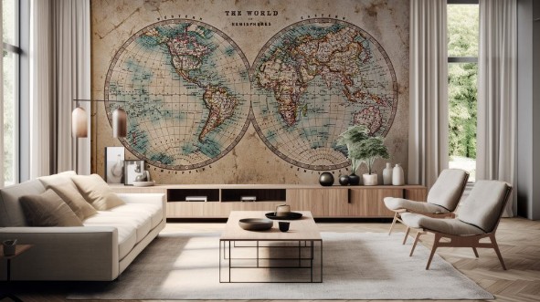 Picture of Old World Map in Hemispheres