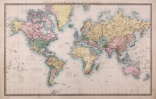 Image de Old Antique World Map on Mercators Projection