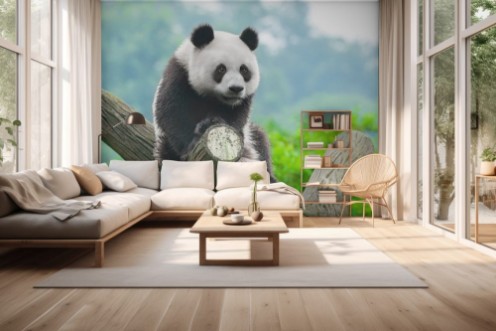 Afbeeldingen van Giant panda bear climbing in tree