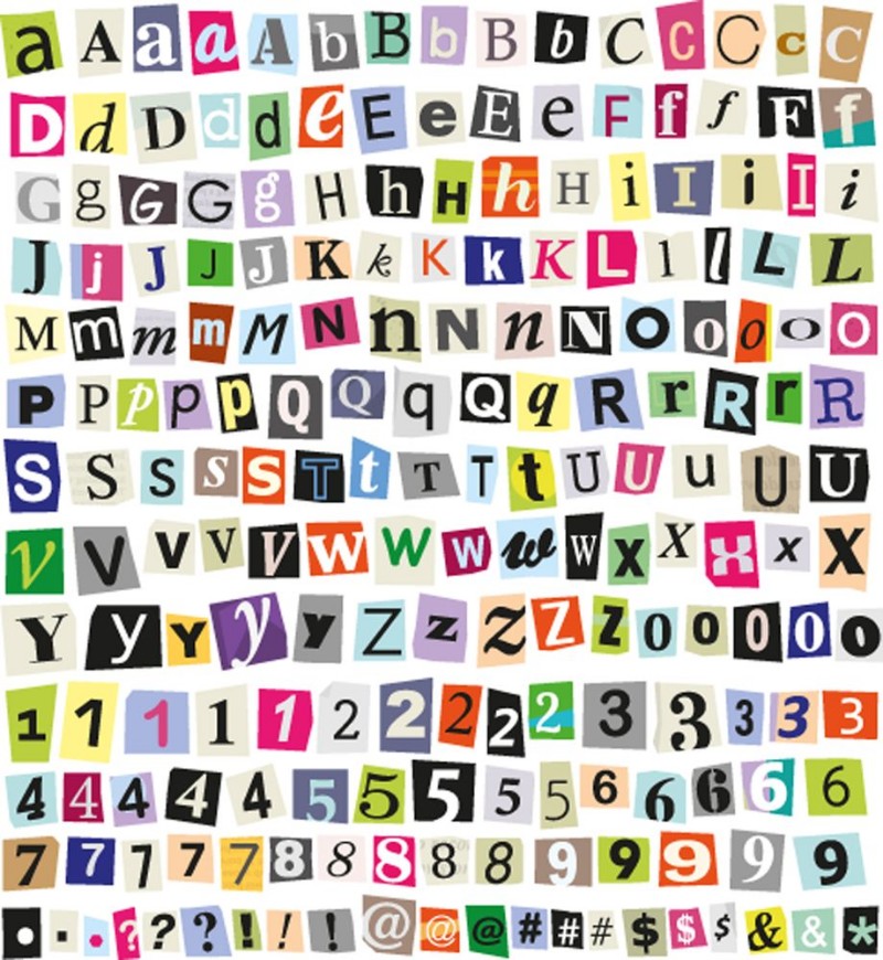 Afbeeldingen van Vector Ransom Note- Cut Paper Letters Numbers Symbols