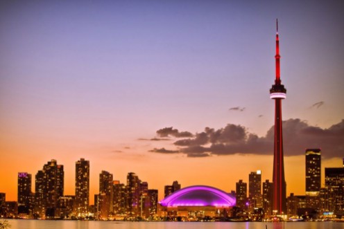 Afbeeldingen van View of Toronto cityscape during sunset