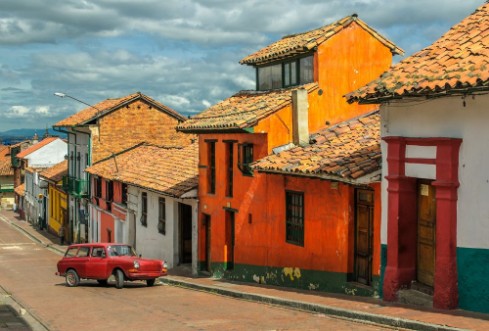 Afbeeldingen van La Candelaria historic neighborhood in downtown Bogota Colombi
