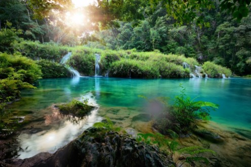 Image de Cascades National Park in Guatemala Semuc Champey at sunset