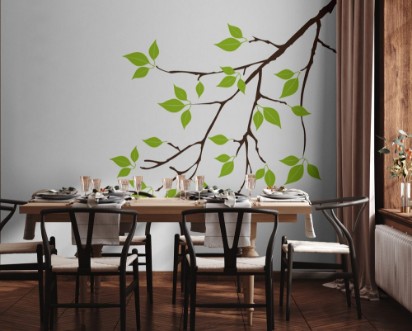 Picture of Vector tree branch with green leaves