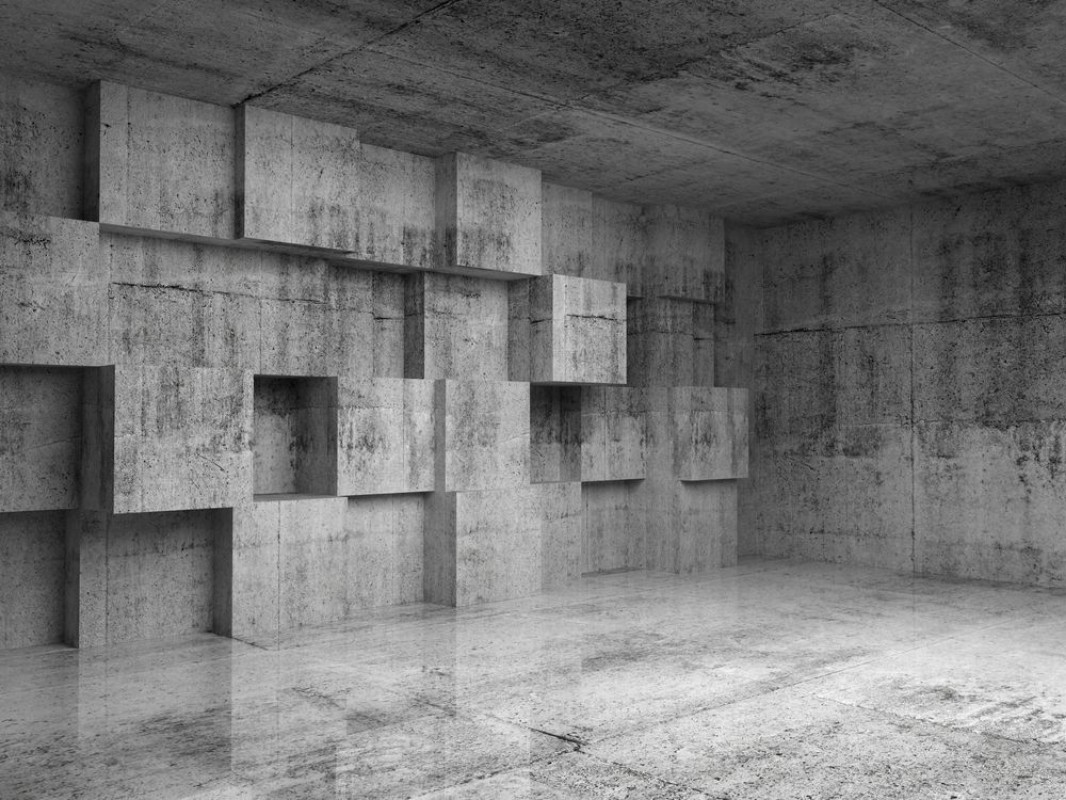 Bild på Abstract concrete 3d interior with decoration cubes on the wall