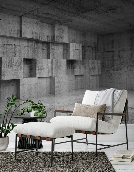 Picture of Abstract concrete 3d interior with decoration cubes on the wall