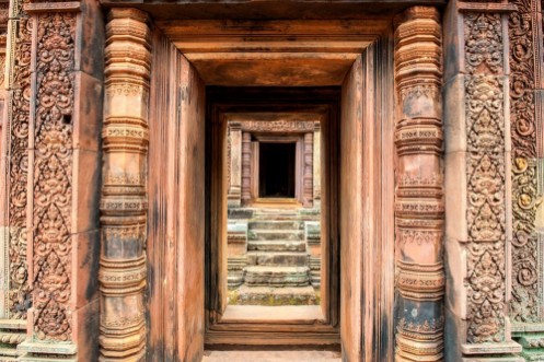 Afbeeldingen van Banteay Srei - a 10th century Hindu temple dedicated to Shiva