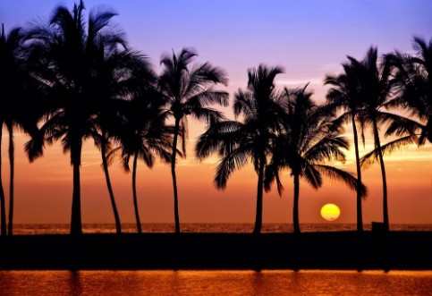 Afbeeldingen van Hawaiian sunset on Big Island Anaehoomalu Bay