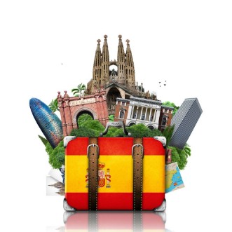 Afbeeldingen van Spain landmarks Madrid and Barcelona  travel suitcase