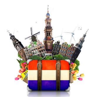Bild på Holland Amsterdam landmarks travel and retro suitcase