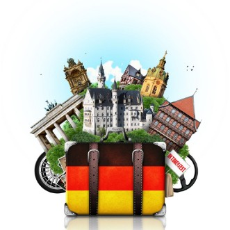 Afbeeldingen van Germany german landmarks travel and retro suitcase