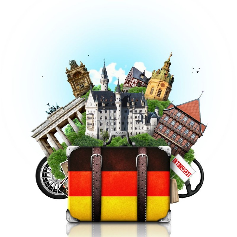 Afbeeldingen van Germany german landmarks travel and retro suitcase
