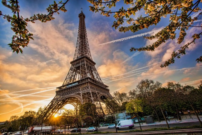 Picture of Eiffel Tower against sunrise in Paris France